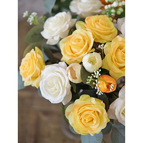 FiveSeasonStuff Fake Roses Wedding Flowers Real Touch Silk Apricot Orange Artificial Flowers 12 Stems - color: Apricot Orange