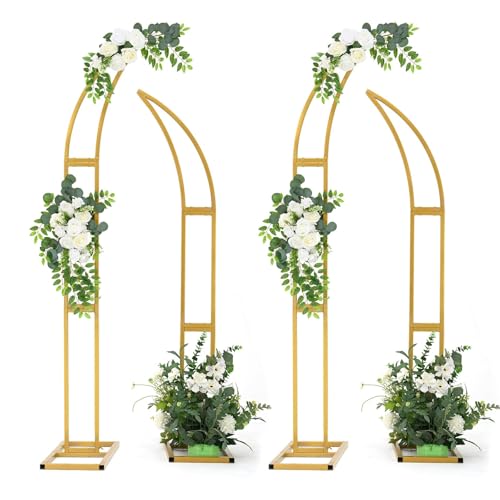 Vincidern 4pcs Curved Wedding Arch Backdrop Stand, Moon Arch Backdrop Stand for Wedding, Engagement, Bridal Shower, Birthday Party Decorations, Indoor & Outdoor Use (Gold,5.9ft,6.9ft) - size: 5.9ft,6.9ft (4pcs)