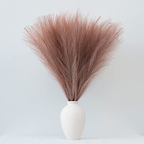 Pampas Grass Decor, Fluffy Faux Pampas Grass 6 Stem 18"/45cm Pompous Grass Small Flower Arrangement and Vase Filler for Boho Home Wedding Decoration (Dusty Pink) - color: Dusty Pink