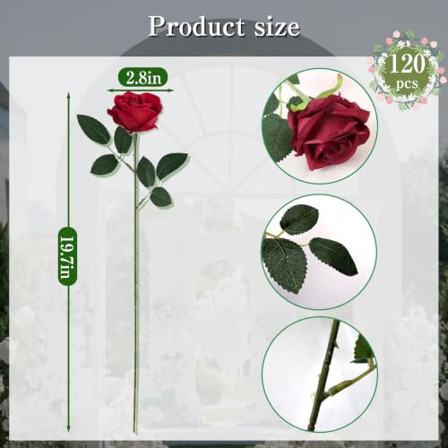 120 Pcs White Roses Artificial Flowers,Artificial Roses in Bulk,Fake Roses with Stems,DIY Wedding Bouquets,Wedding ornaments,Valentine's Day Party Decorations A rose symbolizes love (wine red,120 pcs) - color: Wine Red, size: 120 pcs