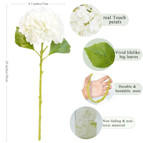Jahe 4 Pcs Hydrangea Artificial Flowers, 20'' Tall Large Bloom Faux Hydrangea Flowers,Real Touch Fake Flowers, Bouquet Home Wedding Part Decor, DIY Floral Arrangement, Withe - color: White