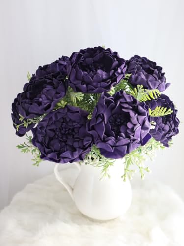 Artificial Flowers 16PCS 4" Deep Purple Blooming Peonies Fake Roses with Stem for DIY Wedding Bouquets Centerpieces Baby Shower Party Home Decorations - color: Deep Purple