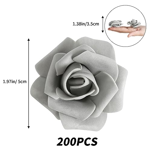 Foam Roses,200PCS Black Roses Artificial Flowers 1.97in Foam Flowers for Craft DIY Wedding Party Home Decoration(Black&White&Gray) - color: Black&white&gray