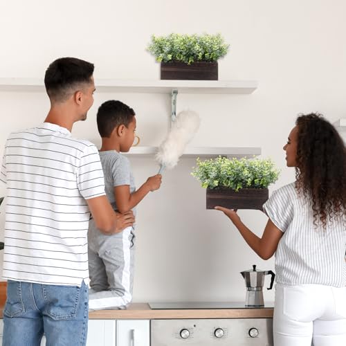 Lyrow 2 Pack Artificial Eucalyptus Plant in Rustic Rectangular Wooden Planter Box Greenery Faux Potted Herb Plant for Indoor Wedding Table Centerpiece(Green,11.4 x 3.7 x 7.8 Inches,Retro Style) - color: Brown, size: 11.4 Inch, style: White Frosted Pointed