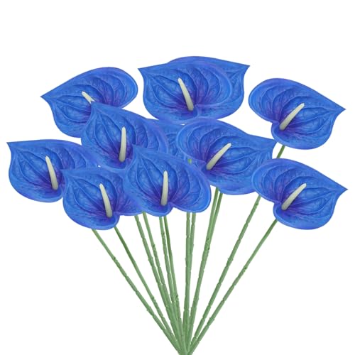 PATIKIL 13" Artificial Anthurium Lily Flowers, 10 Pack Permanent Flower Floral Arrangements Bouquet for Home Decor Bridal Wedding Festival Party, Navy Blue - color: Navy Blue