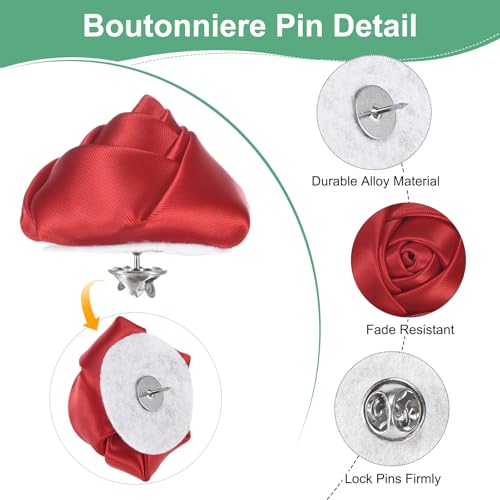 M METERXITY 16-Pack Lapel Pin for Men, Handmade Flower Brooch Button Pins for Men Suits, Formal Boutonnieres for Wedding/Groom/Corsage - color: Wine Red