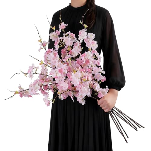 Artificial Cherry Blossom Branches 27.6In Silk Cherry Blossom Branches Long Stem Artificial Flowers for Tall Vase, for Home Decor, Weddings Decor, Parties & Festival Gifts 8PCS ，Pinkish White - color: 8pcs Pinkish White