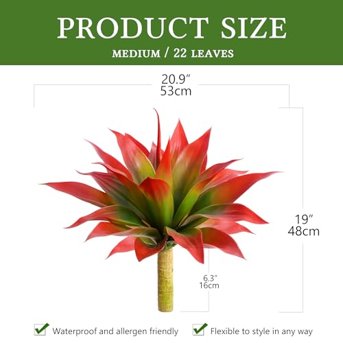 Artificial Agave 22" Faux Agave Fake Greenery Outdoor Artificial Plant Fake Plant for Indoor Home Decoration Plastic Plant Outdoor Decor Front Porch Decor Simulation Plants (Red 2Pcs) No Vase - color: 22"red