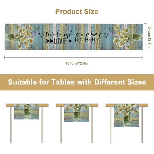 White Daisy Table Runner, Rustic Spring Sunflowers Floral Flower Vase Wooden Boards Boho Butterfly Farmhouse Coffee Table Center Decor for Family Kitchen Holiday Party Table Decorations, 13"x36" - color: Daisy-12, size: 13“ X 36"