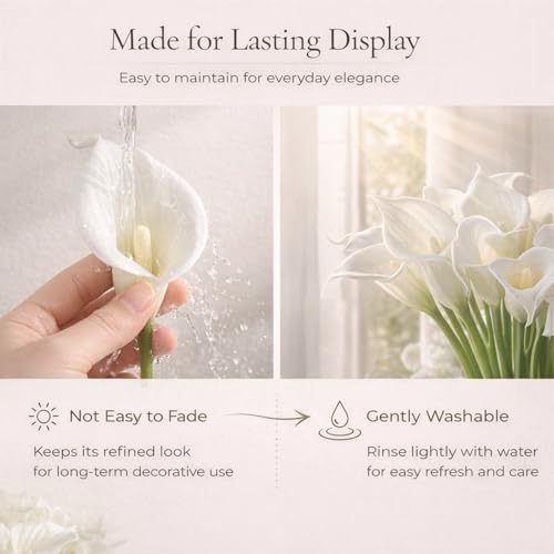 White Calla Lily Artificial Flowers 12/24/30 Pcs with Eucalyptus Leaves and Daisies, Real Touch Faux Calla Lilies Bouquet for Wedding Party Home Decor Memorial Display (Yellow, 24PCS) - color: Yellow, size: 24PCS
