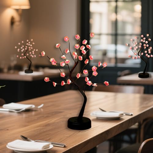 2 Pack Cherry Blossom Tree Lamp, 18inch 36 Led Bonsai Tree Lights, Battery/USB Operated Japanese Decor Night Lights for Teacher Appreciation Graduation Back to School Bedroom Home Gift, Warm White - size: 2 Pack - 18inch