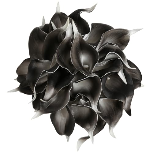 IPOPU Grey Black Calla Lily Artificial Flowers for Decorations 24PCS Grey Black Fake Flowers Calla Lily Bouquet for Wedding Centerpieces Flower DIY Floral Decor Home Decoration (Grey Black) - color: Grey Black