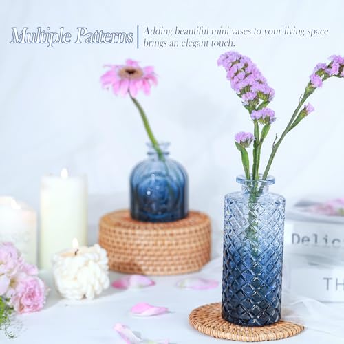UPBUD Navy Blue Glass Bud Vases Set of 5, Mini Flower Vase for Centerpieces, Small Clear Vases in Bulk for Wedding Decorations, Vintage Vase for Table, Graduation, Home Décor - color: Standard-blue, size: 5pcs