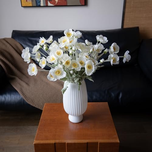 Lifelike Artificial Poppy Flowers, 8 Stems Silk Bouquet with Flocked Stems & Leaves – for Wedding Centerpieces, Home Decor, Table Arrangements - color: 8pcs White