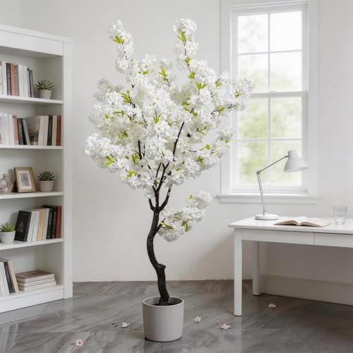 White Faux Cherry Blossoms Tree Artificial Cherry Blossom Tree Bedroom Trees for Home Christmas New Year Decor - color: White-ap25