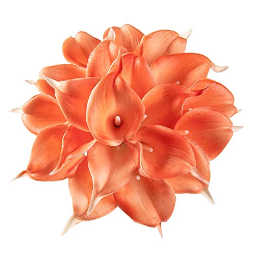 DuHouse 20Pcs Artificial Calla Lily Flower Real Touch Latex Flowers for DIY Wedding Bouquet Party Home Decor (Coral) - color: Coral, size: 20pcs