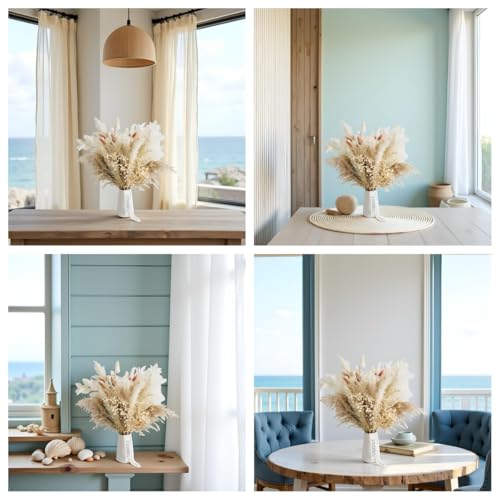 Dried Flower Bouquet (No Vase) | 17'' Mini Boho Floral Arrangement - Pampas, Bunny Tails, Baby's Breath & More Natural Dried Flowers – Home Wedding Decor, Centerpiece