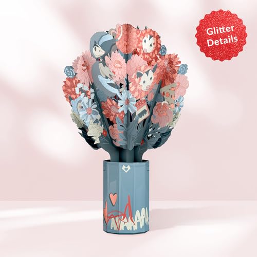 Lovepop Everyday Pop-Up Bouquet with Glitter Details - 3D Greeting Cards for Boys, Girls, Men, Women - Party Possums - 12" Glitter Bouquet - Blank Notecard & Envelope Included - color: Party Possums Glitter Bouquet