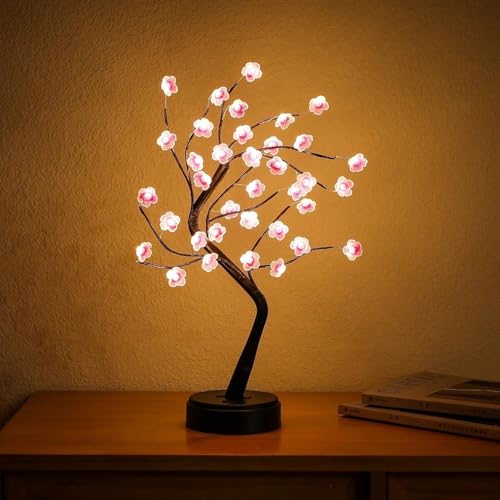 4 Pack Cherry Blossom Tree Lamp, 18inch 36 Led Bonsai Tree Lights, Battery/USB Operated Japanese Decor Night Lights for Teacher Appreciation Graduation Back to School Bedroom Home Gift, Warm White - size: 4 Pack - 18inch