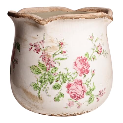 Xiaan Jiaju Shabby Chic Flower Pot, 6.11 Inch Ceramic Planter with Drainage for Indoor Plants, Vintage Ceramic Vase, Country Chic Spring Garden Home Decor, Pink Rose Floral - color: Rose Floral
