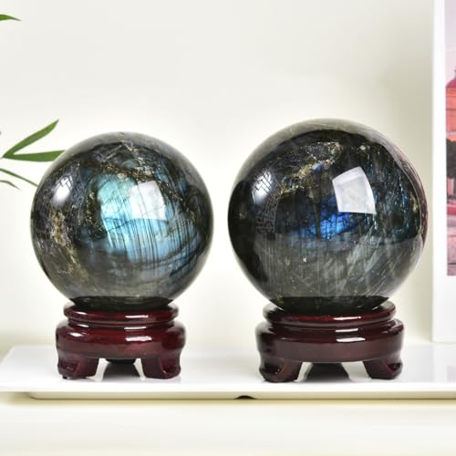 Labradorite Crystal Ball with Stand Large Crystals Sphere Decorative Ball Meditation Witchcraft Home Decor 80-90mm/3.1-3.5" - color: Labradorite, size: 3.1 - 3.5 inches