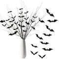 JUNEBRUSHS 8Pcs Curly Willow Branches with 36Pcs Halloween Bat Stickers | 29.5 Inch, Artificial Bendable Stems Black Branches, Halloween Wreath Home Party Decorations