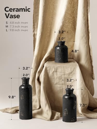 LE TAUCI Ceramic Vase Set of 3, Black Speckled Flower Vases for Fresh or Dried Flowers, Modern Farmhouse Home Decor for Coffee Table, Mantel, Shelf, Entryway, Distressed Iron Black - color: Distressed Iron Black