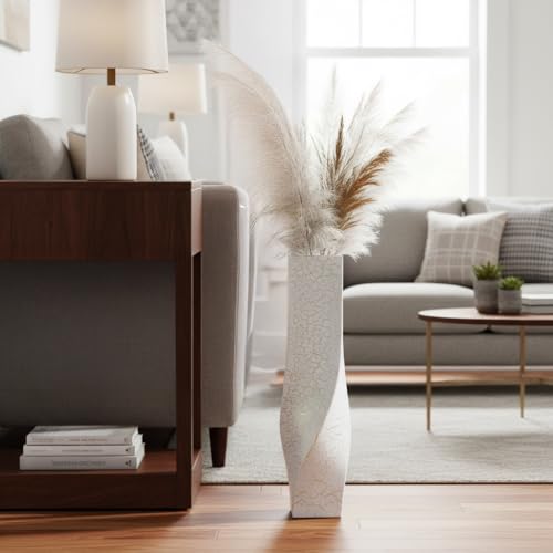 Tall Floor Vase 23.6 Inch, White Resin Vases with Web Gold Line Pattern, Modern Tall Vase for Living Room Bedroom Corner, Decorative Vase for Pampas Grass Dried Flowers Feathers Branches - color: White, size: 23.62 Inches