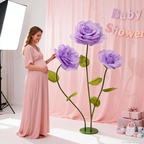 Giant Artificial Rose Flower Decor, Large Standing Faux Bloom for Wedding Aisles, Event Backdrops, Photography Props & Home Styling (Purple) - color: Purple
