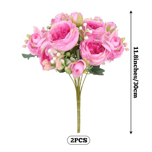 choyaxo 2 Packs Peonies Artificial Flowers Fake Peonies Bouquet for Home Decor Wedding Party Plastic Flower Bulk for Vase Centerpiece Table (Pink) - color: Pink