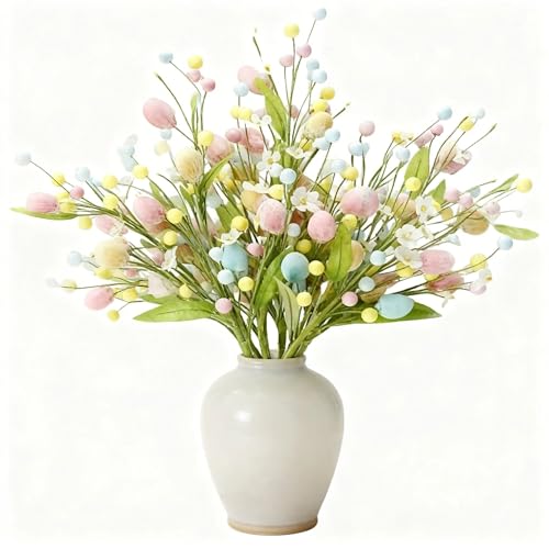 Artificial Easter Flower,4 Pcs Easter Colorful Egg Berries Decorations, Spring Flower Stems Egg Twig Branches, for Home Party Vase Flower Arrangement Centerpiece Decor