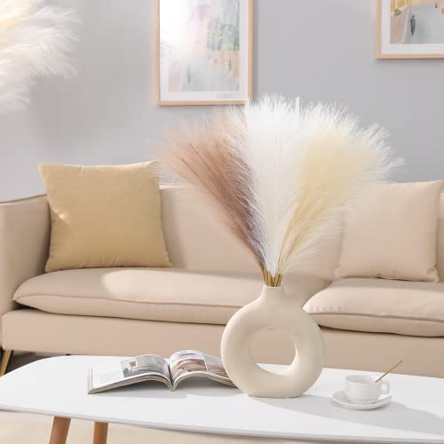 Serwalin Artificial Pampas Grass Decor 17.7 Inch 6pcs Boho Decor, Faux Pampas Grass Living Room Party Home Decor, Natural Small Fake Pampas Grass Vase Filler Centerpieces Arch Decor - color: Ivory & Beige & Sand, size: 17 Inch 6 Pcs