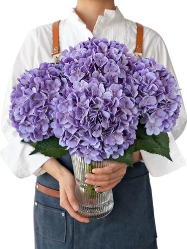 JINWOE 4PCS Light Purple Artificial Silk Hydrangea Flowers, 21" Large Faux Hydrangea Bouquet for Home Table Centerpieces Wedding Garden Party Decoration - color: Light Purple