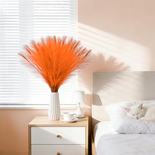 50pcs Orange Pampas Grass 21.6 Inch Non-Shedding Faux Pampas for Vibrant Warm Home, Boho Weddings and Terracotta Tone Vase Arrangements - color: Orange