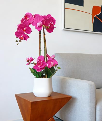 Faux Orchid Fake Flowers Lifelike Purple Artificial Orchid in Pot 18.9In Tall Large Phalaenopsis Flowers for Decoration Elegant Faux Flower for Home Party Decor Arrangement Table Centerpiece - color: Purple