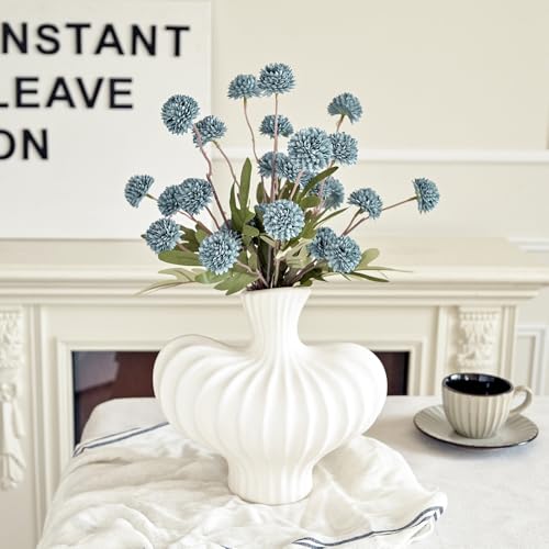 Laelfe Dusty Blue Flowers Artificial Pompon Mum, Fake Kiku Flowers Silk Small Mini Chrysanthemum Ball Faux Mum Decor for Autumn Filler DIY Bouquet Centerpieces Arrangements Shower (Dusty Blue) - color: Dusty Blue