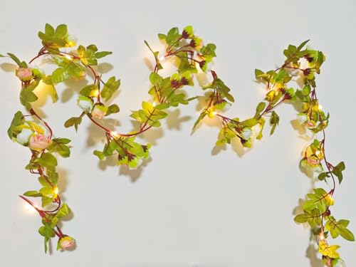 Fantasee Artificial Rose Vine Garland Lights 20 LED 45 Flowers USB Operated Flower Garland Fairy Lights for Wedding Valentine's Day Home Garden Arch Party Birthday Decor (Champagne, 6FT) - color: Champagne