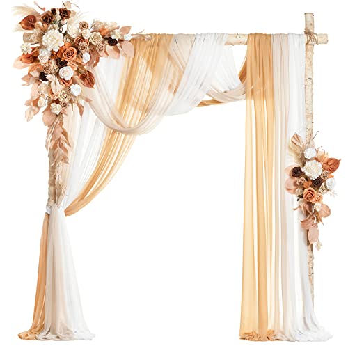 Ling's moment Fall Wedding Arch Flowers with Sheer Drapes Kit - Artificial Rust Boho Floral Arrangements for Ceremony Backdrop, Arbor Decor, Orabge 5-Piece Set (2 Flower Stems + 3 Hanging Drapes) - color: Or-rust & Sepia