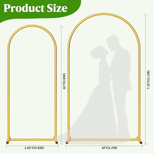 Metal Arch Backdrop Stand Wedding Arch frame Set of 2 (7.2FT,6FT) Gold Balloon Backdrop Arch Stand for Wedding Ceremony Birthday Party Baby Shower Graduation Ceremony Decoration - size: 7.2FT,6FT