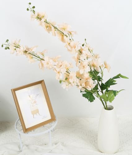 6Pcs Delphinium Artificial Flowers 37.4’’ Champagne Fake Silk Flowers Long Stem Faux Snapdragon Flowers for Vase Table Home Wedding Party Garden Decoration(Champagne) - color: Champagne