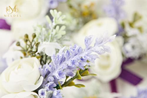 6Pcs White and Purple Artificial Boutonnieres for Men Wedding Prom | Faux Boutonniere with a Purple Ribbon, Suitable for Grooms and Groomsmen at Wedding, Prom, Various Suits, and Formal Dinners - color: Purple2# Boutonniere(6 Piece)