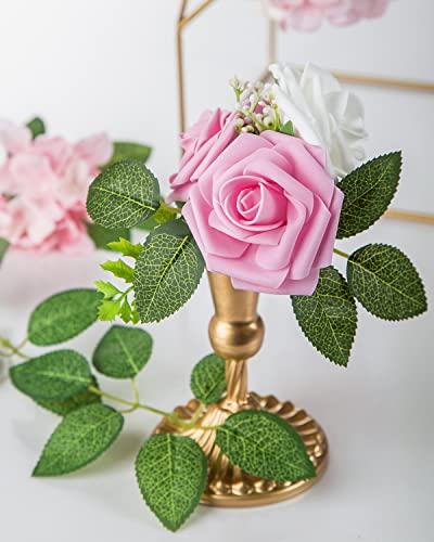 DuHouse 25Pcs Artificial Roses Flowers Fake Roses with Stems Real Touch Foam Flowers for DIY Wedding Bouquet Centerpiece Floral Arrangement Party Home Decor(Pink) - color: Pink, size: 25pcs