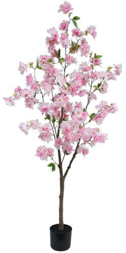 5FT Pink Cherry Blossom Artificial Tree, Lifelike Decorative Plant in Pot for Indoor, Garden, Office, Wedding & Party Decor - color: Pink, size: 5ft