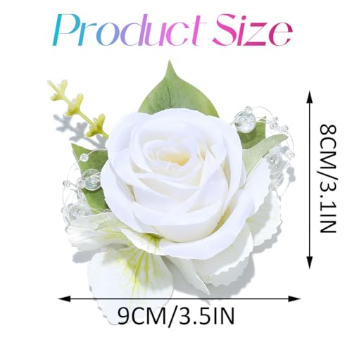Rose Wrist Corsage Prom Corsages Wristlet Bridal Hand Flower for Women and Girls (White) - color: White