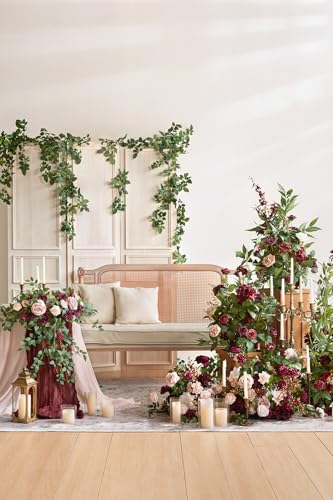 Ling's Moment 41" Tall Fall Free Standing Artificial Flowers Arrangements 2pcs Wedding Arch Altar Stage Decorations Romantic Marsala For Ceremony Reception Rose Floral Party Outdoor Centerpieces Decor - color: Red-marsala & Blush