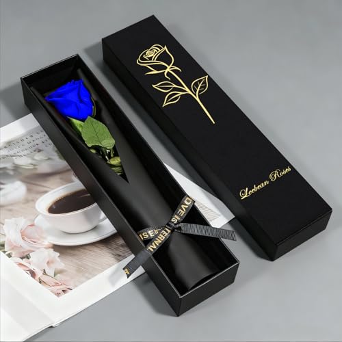 Blue Single Forever Roses Luxury Gift for Women/Men, Fresh Flowers Bouquet for Girlfriend, Wife, Mom, Anniversary, Valentine's Day, Wedding, Graduation, Christmas, Birthday, Unique Presents for Her - color: Blue