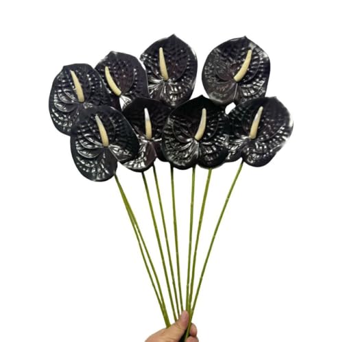 Corkwaw 8 Pcs 23-5/8 inch Artificial Anthurium Flowers Real Touch Fake Flower for Table Centerpieces Arrangement and Bridal Wedding Festival Decor Flower Arrangement (Black) - color: Black