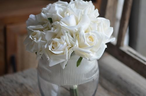 Bridesmaid Bouquets Set of 6, Morandi White Cream White Real Touch Faux Roses Flowers, Ivory Roses Artificial Flowers, Bridal Bouquets for Wedding Prom - 8 Inch - size: 8 Inch - Set of 6