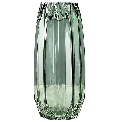 Lucky Bird Green Ribbed Glass Vase - Modern Tall/Short Centerpiece for Flowers, Candles & Decor (H12.0inch) - color: Green, size: H-11.8inch