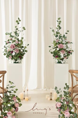 Ling's moment 36" Tall Free Standing Artificial Flowers Arrangements 2 pcs Wedding Arch Altar Stage Decorations Dusty Rose & Cream for Ceremony Reception Church Backdrop Outdoor Aisle Floral Party - color: Pk-dusty Rose & Cream